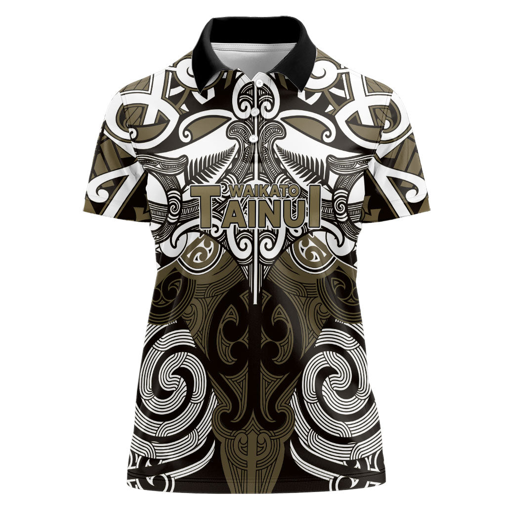 Personalised Maori Waikato Tainui Women Polo Shirt Silver Fern Kowhaiwhai Art LT01 Female Muted Gold - Polynesian Pride