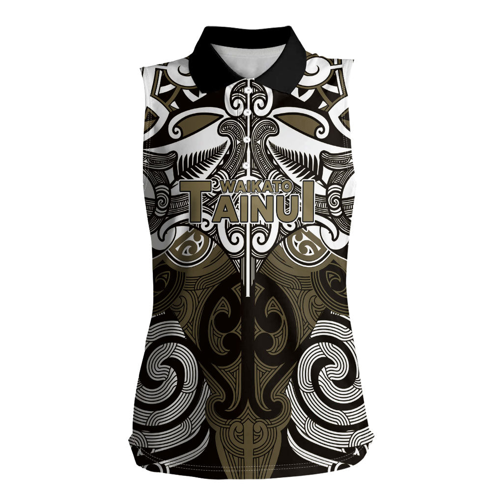 Personalised Maori Waikato Tainui Women Sleeveless Polo Shirt Silver Fern Kowhaiwhai Art
