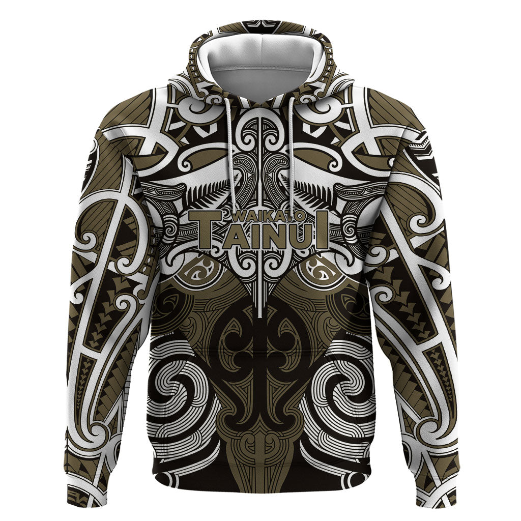 Personalised Maori Waikato Tainui Zip Hoodie Silver Fern Kowhaiwhai Art