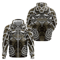 Personalised Maori Waikato Tainui Zip Hoodie Silver Fern Kowhaiwhai Art