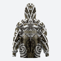 Personalised Maori Waikato Tainui Zip Hoodie Silver Fern Kowhaiwhai Art