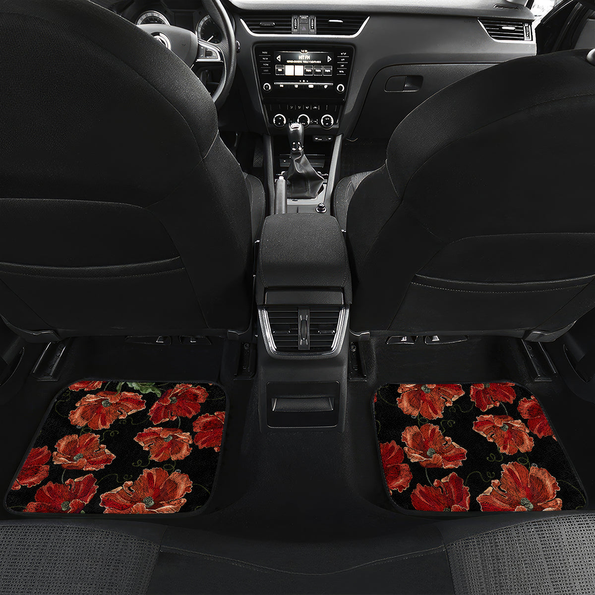 New Zealand ANZAC Day Car Mats Poppy With Polynesian Pattern LT01 - Polynesian Pride
