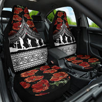 New Zealand ANZAC Day Car Seat Cover Poppy With Polynesian Pattern LT01 One Size Black - Polynesian Pride