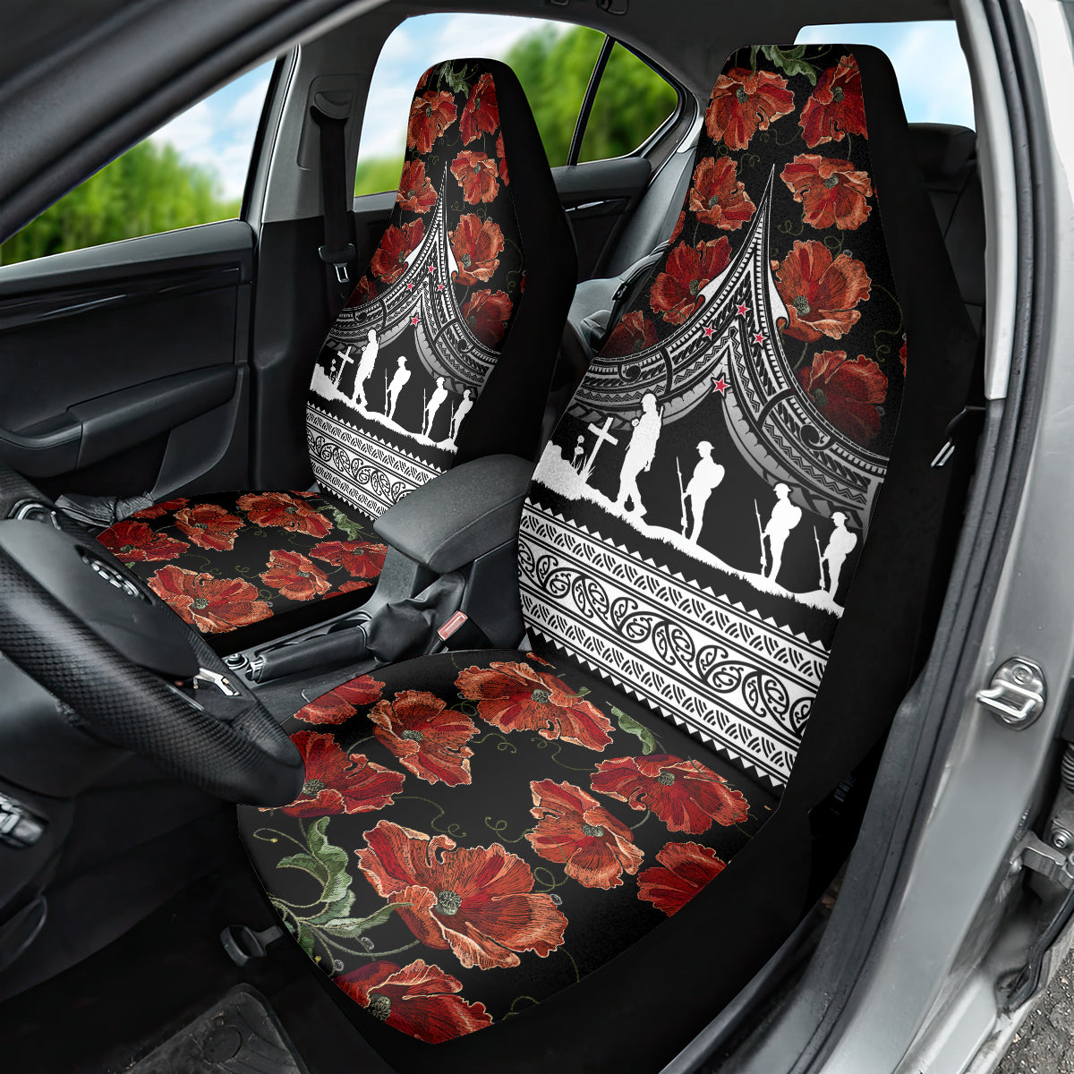 New Zealand ANZAC Day Car Seat Cover Poppy With Polynesian Pattern LT01 - Polynesian Pride