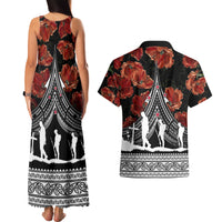 New Zealand ANZAC Day Couples Matching Tank Maxi Dress and Hawaiian Shirt Poppy With Polynesian Pattern LT01 - Polynesian Pride