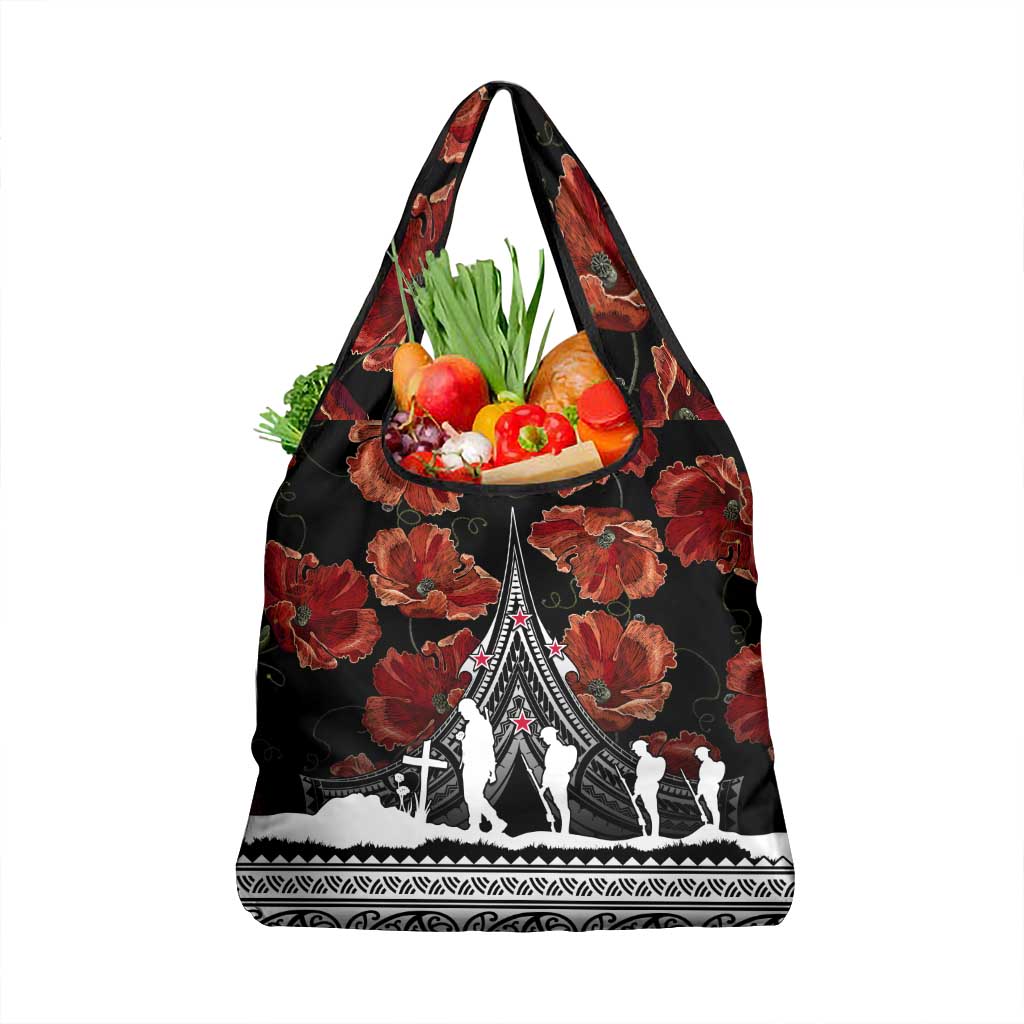 New Zealand ANZAC Day Grocery Bag Poppy With Polynesian Pattern