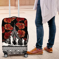New Zealand ANZAC Day Luggage Cover Poppy With Polynesian Pattern LT01 Black - Polynesian Pride