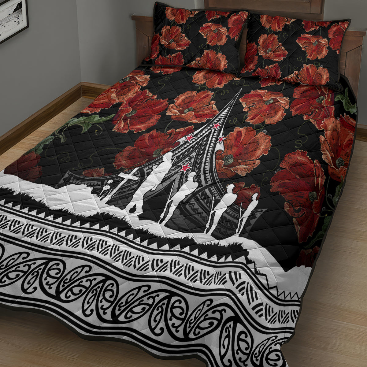 New Zealand ANZAC Day Quilt Bed Set Poppy With Polynesian Pattern LT01 - Polynesian Pride