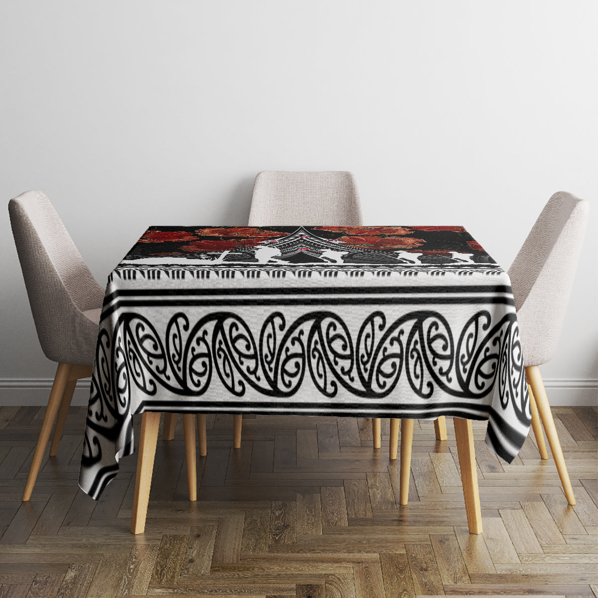 New Zealand ANZAC Day Tablecloth Poppy With Polynesian Pattern LT01 - Polynesian Pride