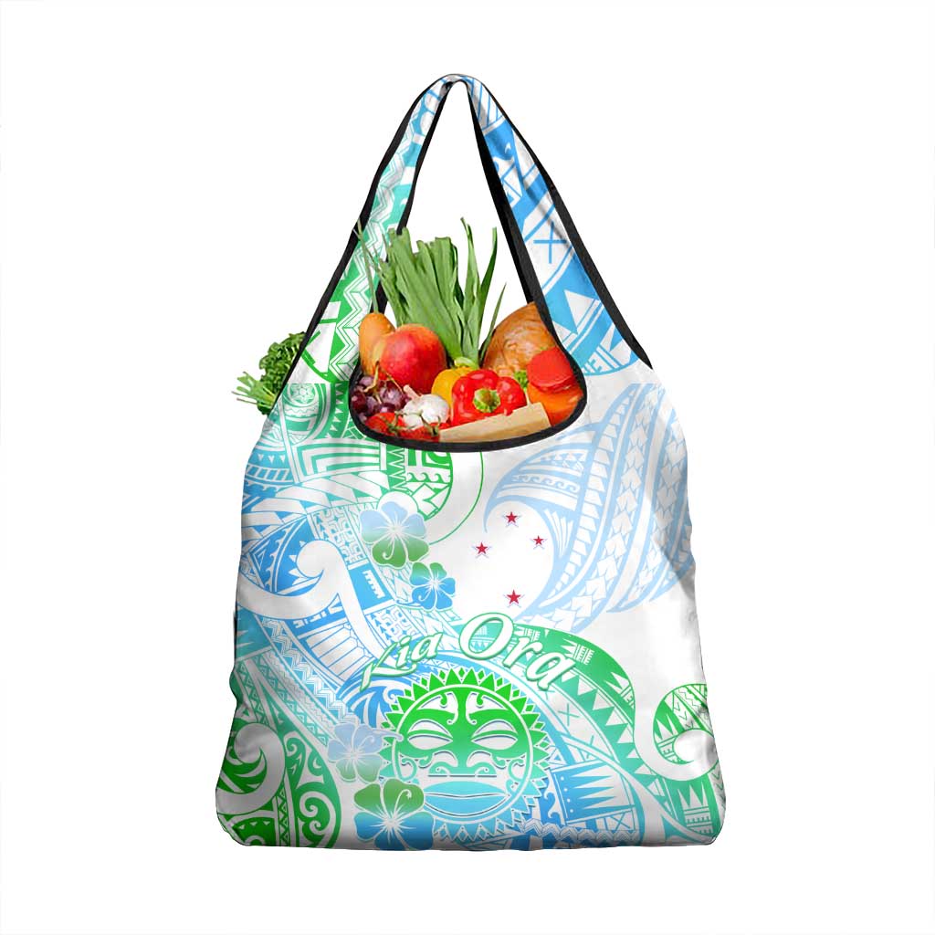 Kia Ora Maori New Zealand Pastel Grocery Bag Sun Ta Moko Aqua Green Version