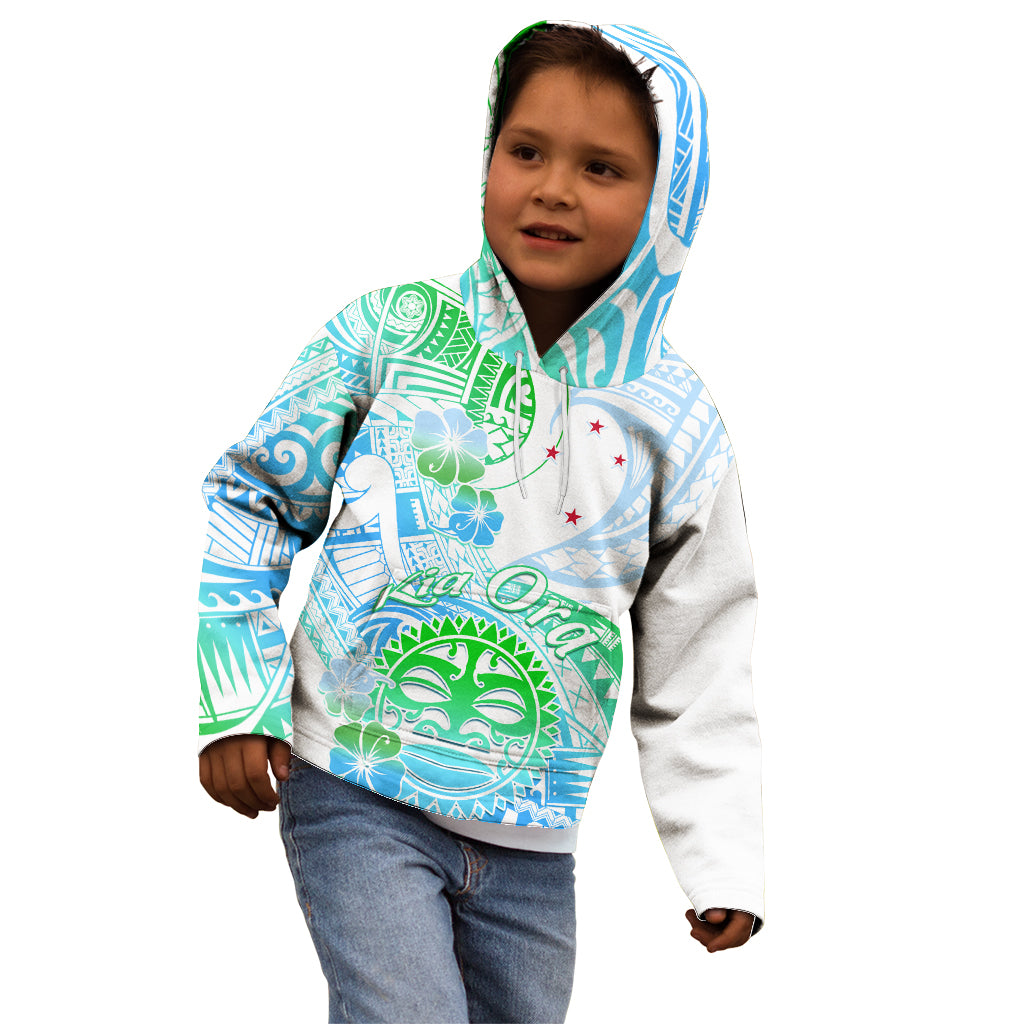 Kia Ora Maori New Zealand Pastel Kid Hoodie Sun Ta Moko Aqua Green Version LT01 - Polynesian Pride