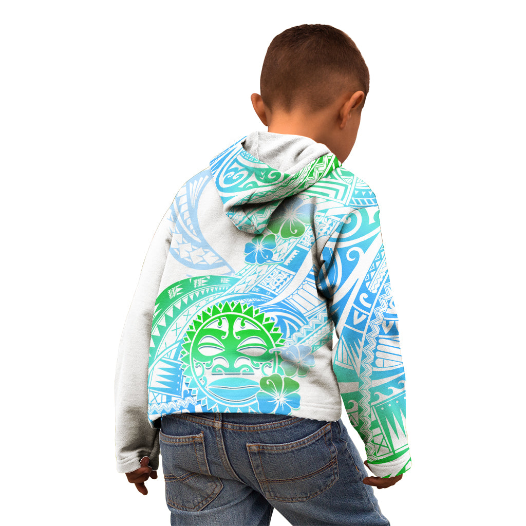 Kia Ora Maori New Zealand Pastel Kid Hoodie Sun Ta Moko Aqua Green Version LT01 - Polynesian Pride