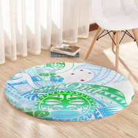 Kia Ora Maori New Zealand Pastel Round Carpet Sun Ta Moko Aqua Green Version LT01 - Polynesian Pride