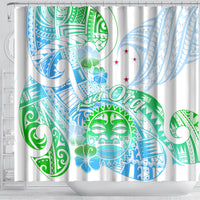 Kia Ora Maori New Zealand Pastel Shower Curtain Sun Ta Moko Aqua Green Version LT01 - Polynesian Pride