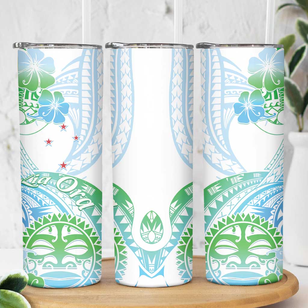 Kia Ora Maori New Zealand Pastel Skinny Tumbler Sun Ta Moko Aqua Green Version
