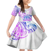 Kia Ora Maori New Zealand Pastel Family Matching Mermaid Dress and Hawaiian Shirt Sun Ta Moko Lilac Version LT01 Daughter's Dress Purple - Polynesian Pride