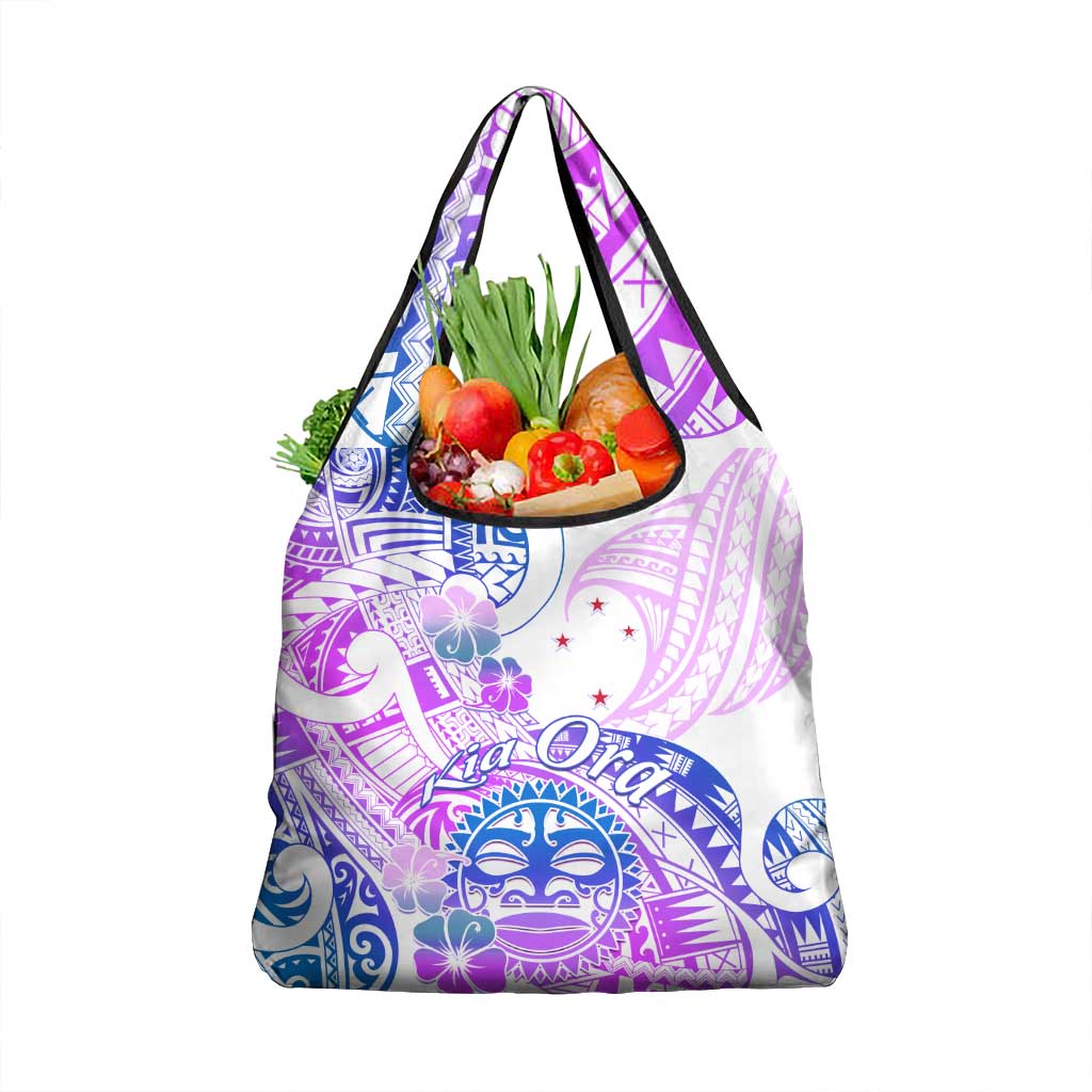 Kia Ora Maori New Zealand Pastel Grocery Bag Sun Ta Moko Lilac Version