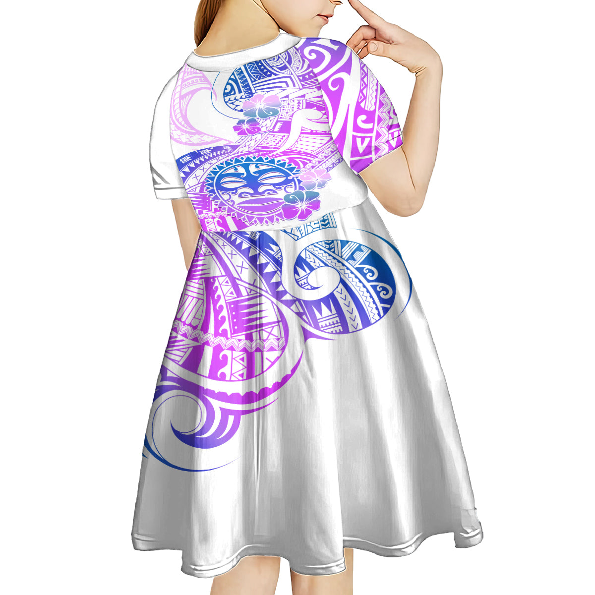 Kia Ora Maori New Zealand Pastel Kid Short Sleeve Dress Sun Ta Moko Lilac Version LT01 - Polynesian Pride