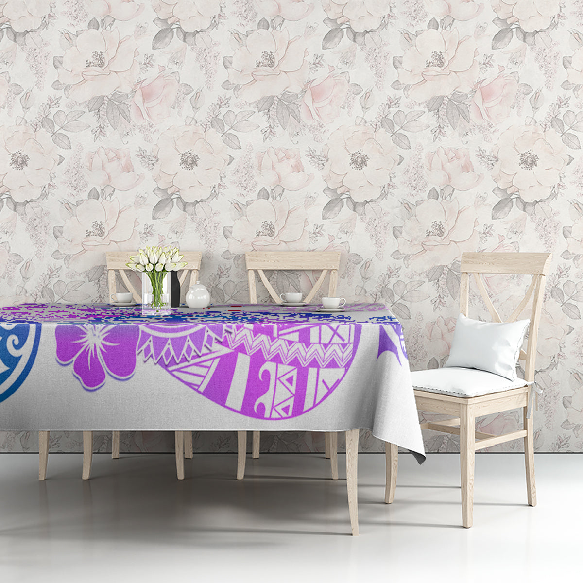 Kia Ora Maori New Zealand Pastel Tablecloth Sun Ta Moko Lilac Version LT01 - Polynesian Pride