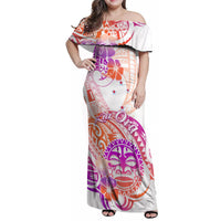 Kia Ora Maori New Zealand Pastel Family Matching Off Shoulder Maxi Dress and Hawaiian Shirt Sun Ta Moko Sunset Version LT01 Mom's Dress Orange - Polynesian Pride
