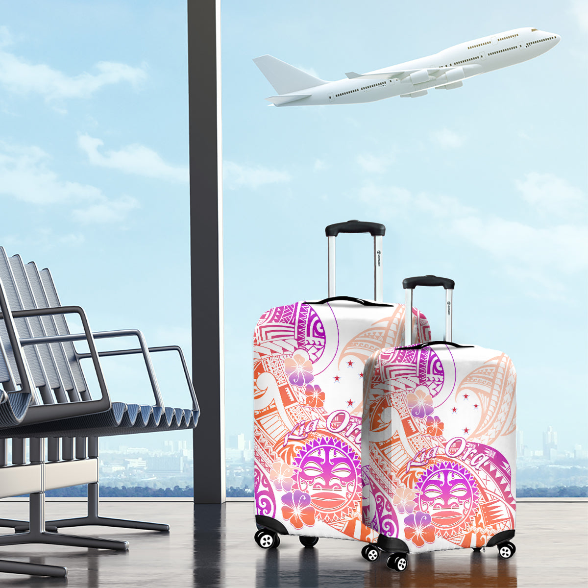 Kia Ora Maori New Zealand Pastel Luggage Cover Sun Ta Moko Sunset Version LT01 - Polynesian Pride