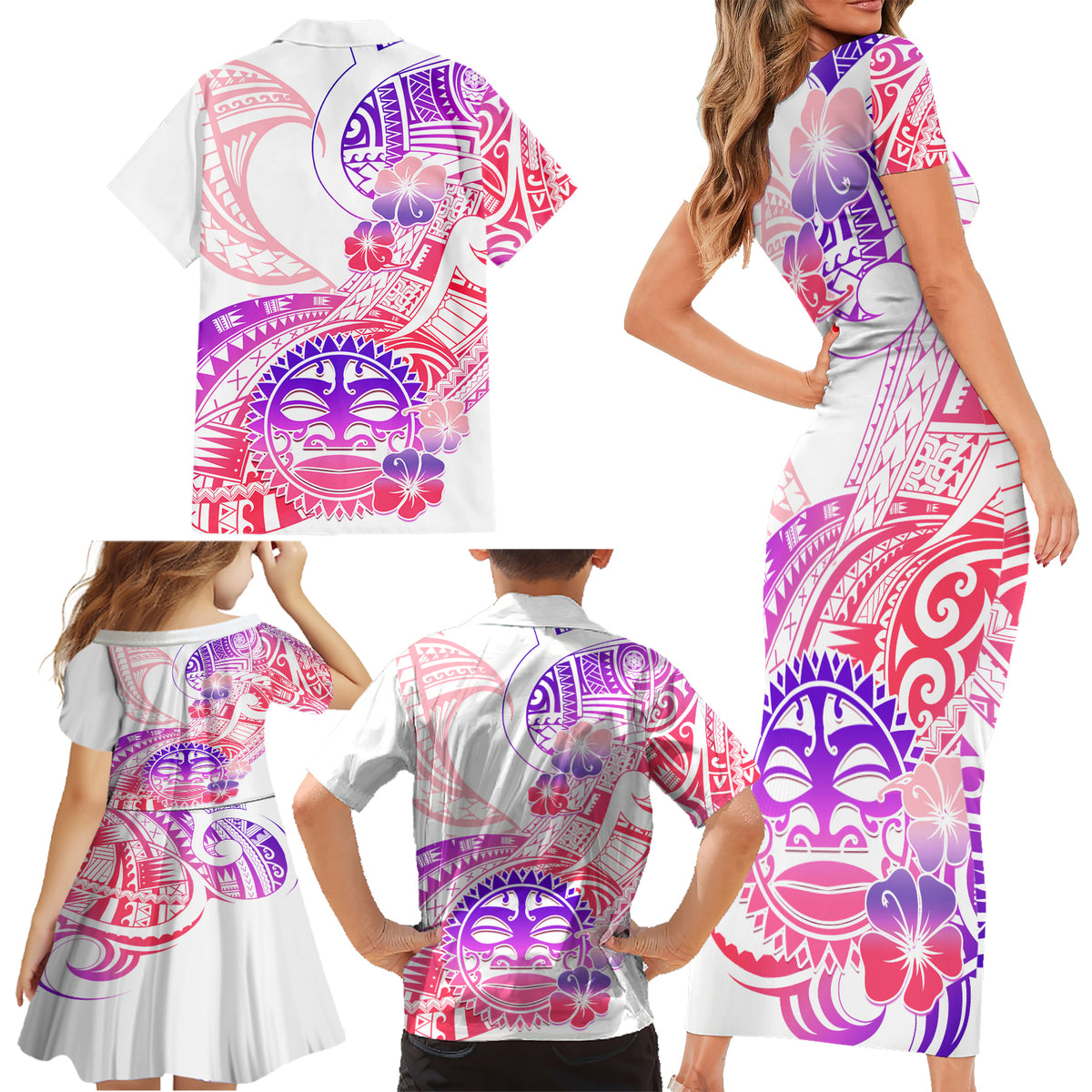 Kia Ora Maori New Zealand Pastel Family Matching Short Sleeve Bodycon Dress and Hawaiian Shirt Sun Ta Moko Sweet Version LT01 - Polynesian Pride