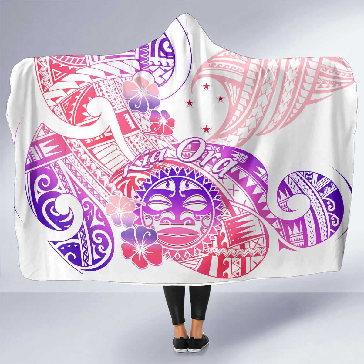 Kia Ora Maori New Zealand Pastel Hooded Blanket Sun Ta Moko Sweet Version LT01 - Polynesian Pride