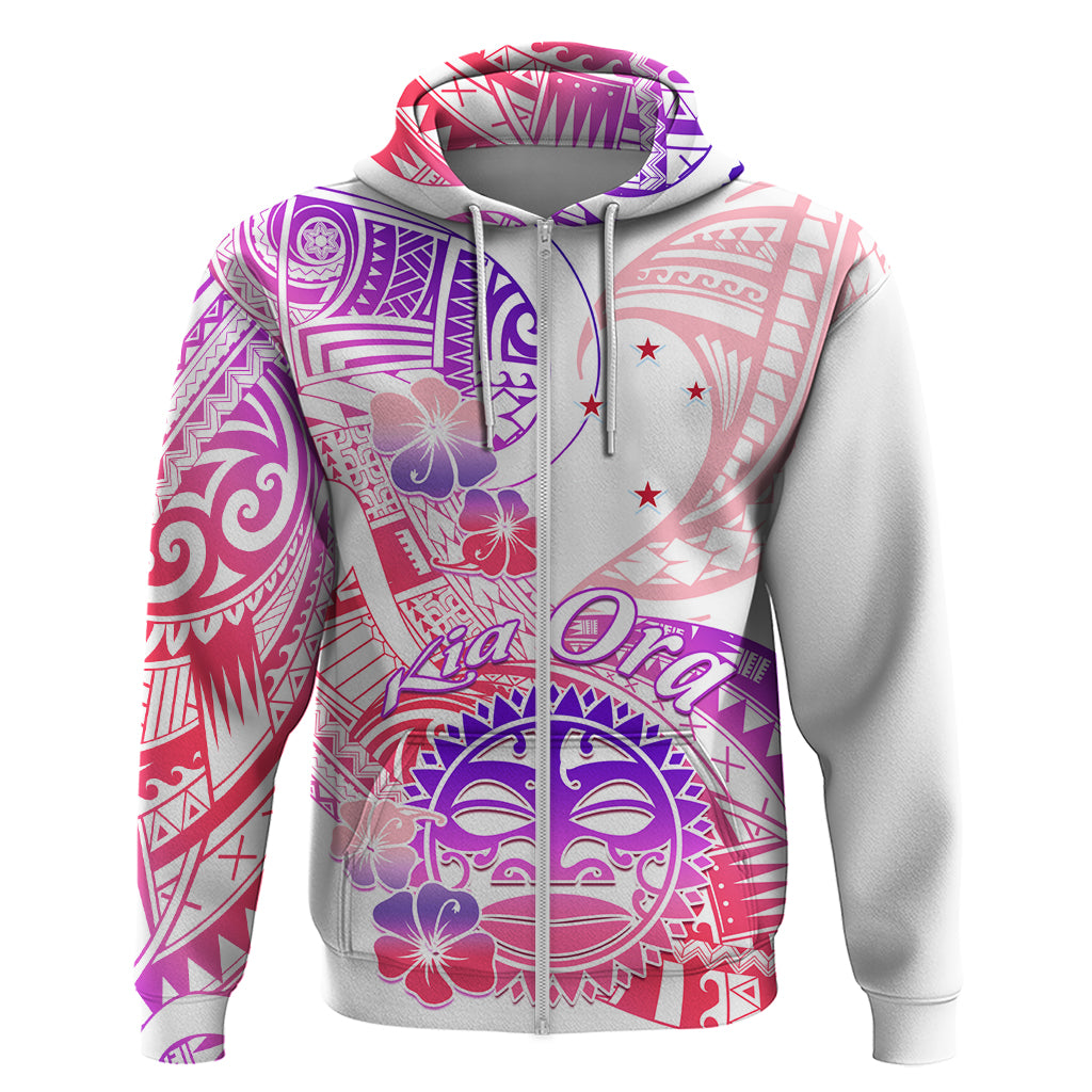 Kia Ora Maori New Zealand Pastel Hoodie Sun Ta Moko Sweet Version LT01 Zip Hoodie Pink - Polynesian Pride