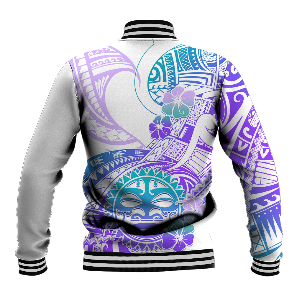 Kia Ora Maori New Zealand Pastel Baseball Jacket Sun Ta Moko Violet Version LT01 - Polynesian Pride