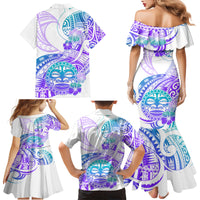 Kia Ora Maori New Zealand Pastel Family Matching Mermaid Dress and Hawaiian Shirt Sun Ta Moko Violet Version LT01 - Polynesian Pride