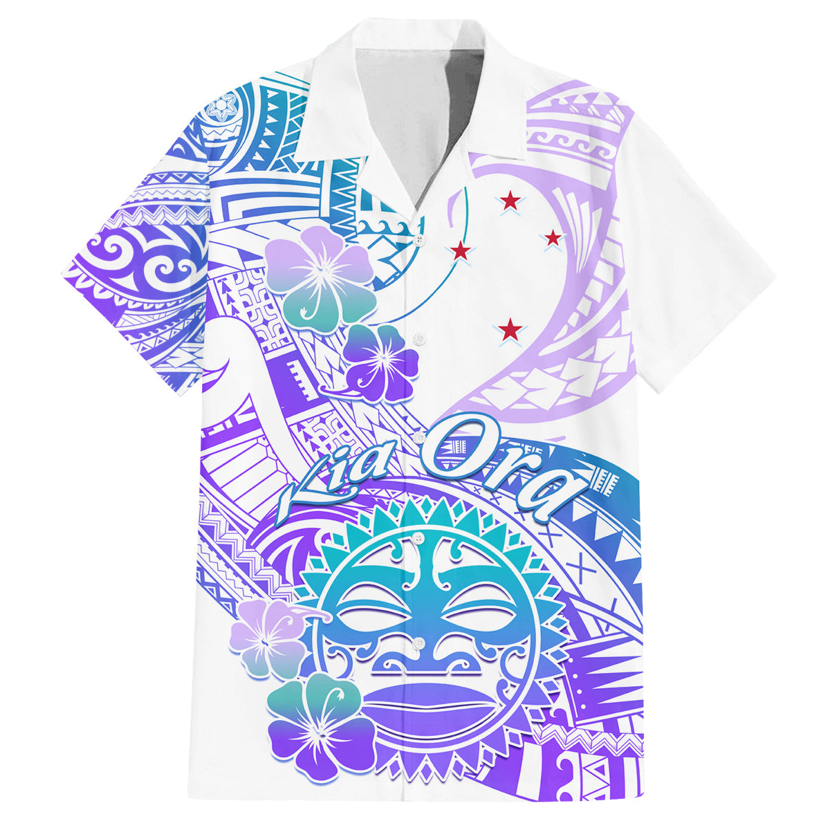 Kia Ora Maori New Zealand Pastel Family Matching Off Shoulder Short Dress and Hawaiian Shirt Sun Ta Moko Violet Version LT01 Dad's Shirt - Short Sleeve Purple - Polynesian Pride