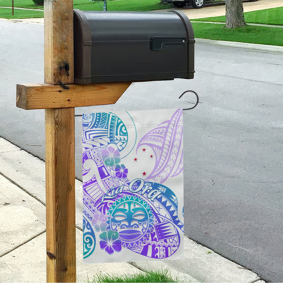 Kia Ora Maori New Zealand Pastel Garden Flag Sun Ta Moko Violet Version LT01 - Polynesian Pride
