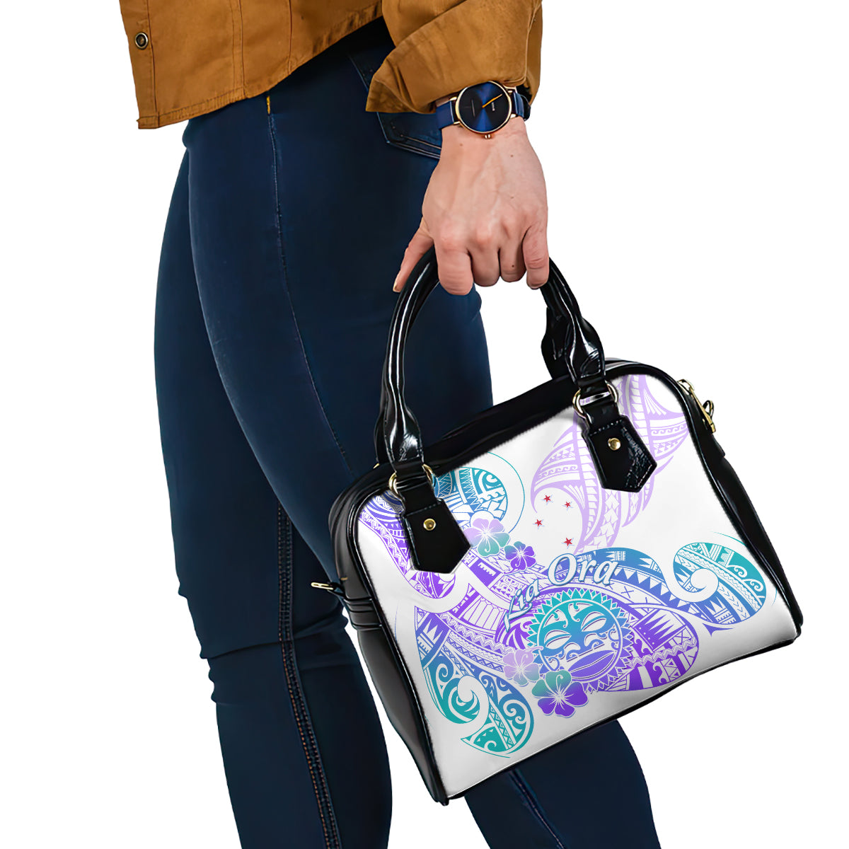 Kia Ora Maori New Zealand Pastel Shoulder Handbag Sun Ta Moko Violet Version LT01 - Polynesian Pride