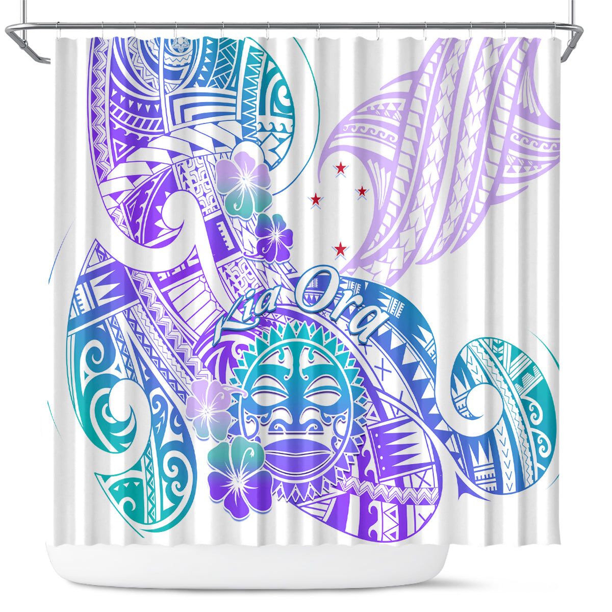 Kia Ora Maori New Zealand Pastel Shower Curtain Sun Ta Moko Violet Version LT01 Purple - Polynesian Pride