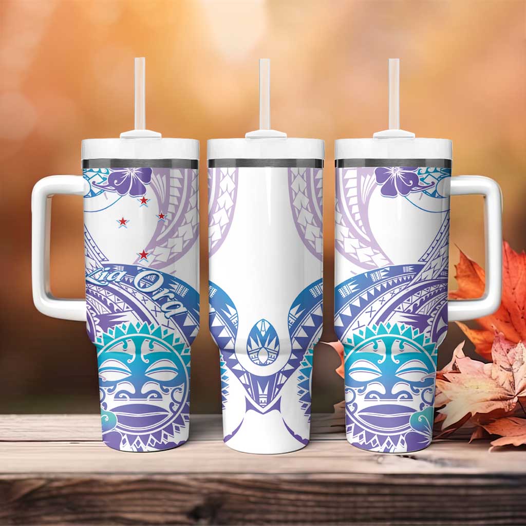 Kia Ora Maori New Zealand Pastel Tumbler With Handle Sun Ta Moko Violet Version
