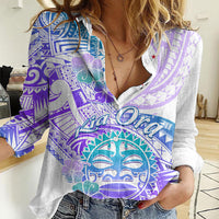 Kia Ora Maori New Zealand Pastel Women Casual Shirt Sun Ta Moko Violet Version LT01 Female Purple - Polynesian Pride