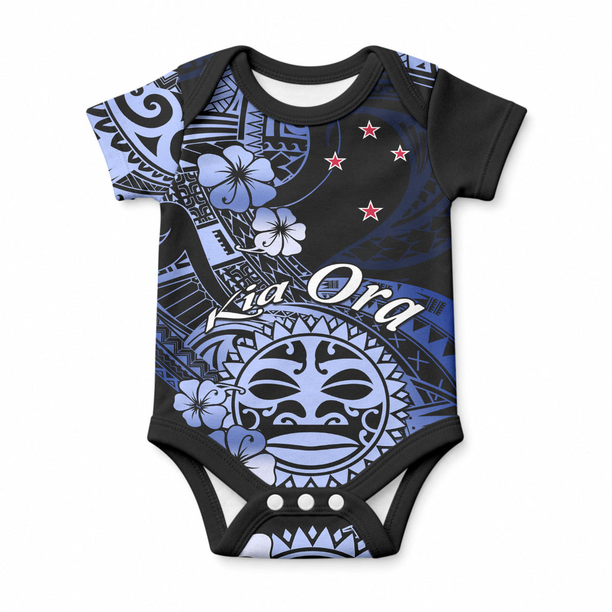 Aotearoa Kia Ora New Zealand Ta Moko Blue Version Baby Onesie LT01 Blue - Polynesian Pride