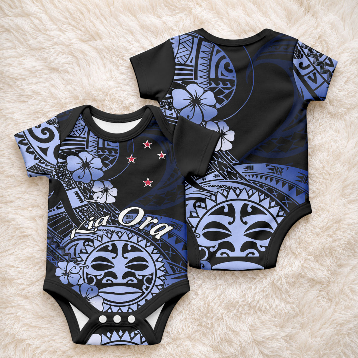 Aotearoa Kia Ora New Zealand Ta Moko Blue Version Baby Onesie LT01 - Polynesian Pride