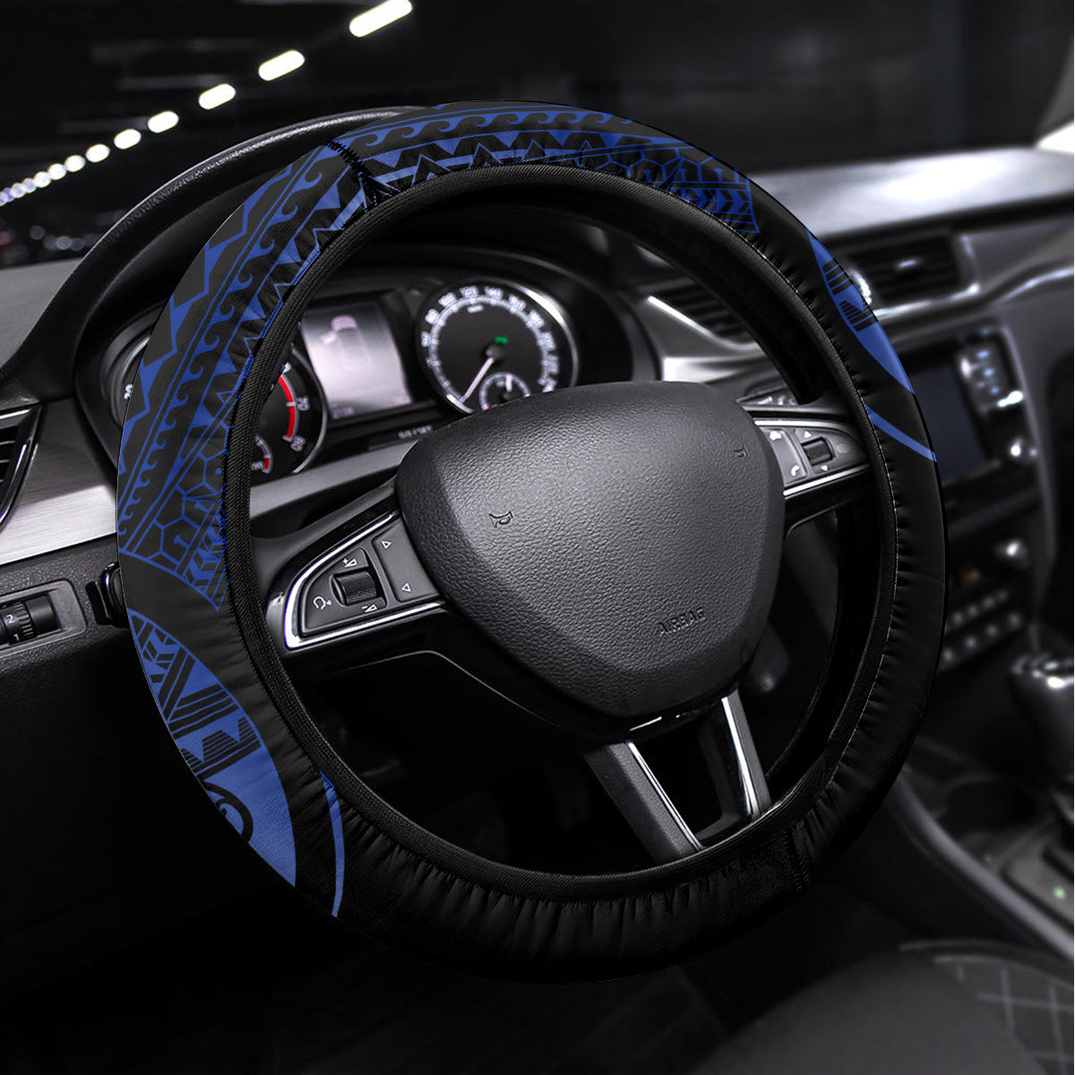 Aotearoa Kia Ora New Zealand Ta Moko Blue Version Steering Wheel Cover LT01 Universal Fit Blue - Polynesian Pride