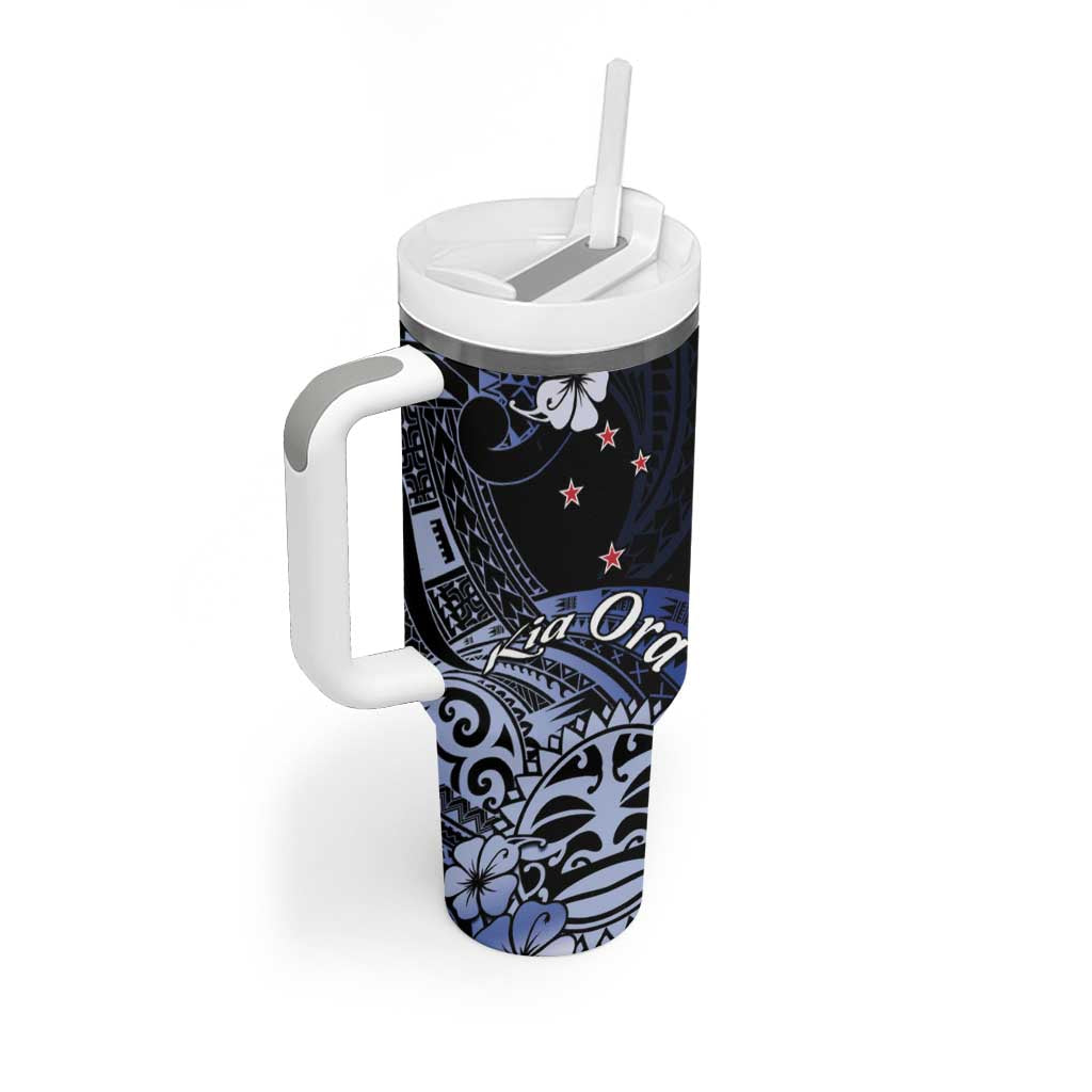 Aotearoa Kia Ora New Zealand Ta Moko Blue Version Tumbler With Handle