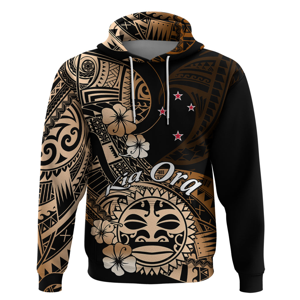 Aotearoa Kia Ora New Zealand Ta Moko Gold Version Hoodie LT01 Pullover Hoodie Gold - Polynesian Pride