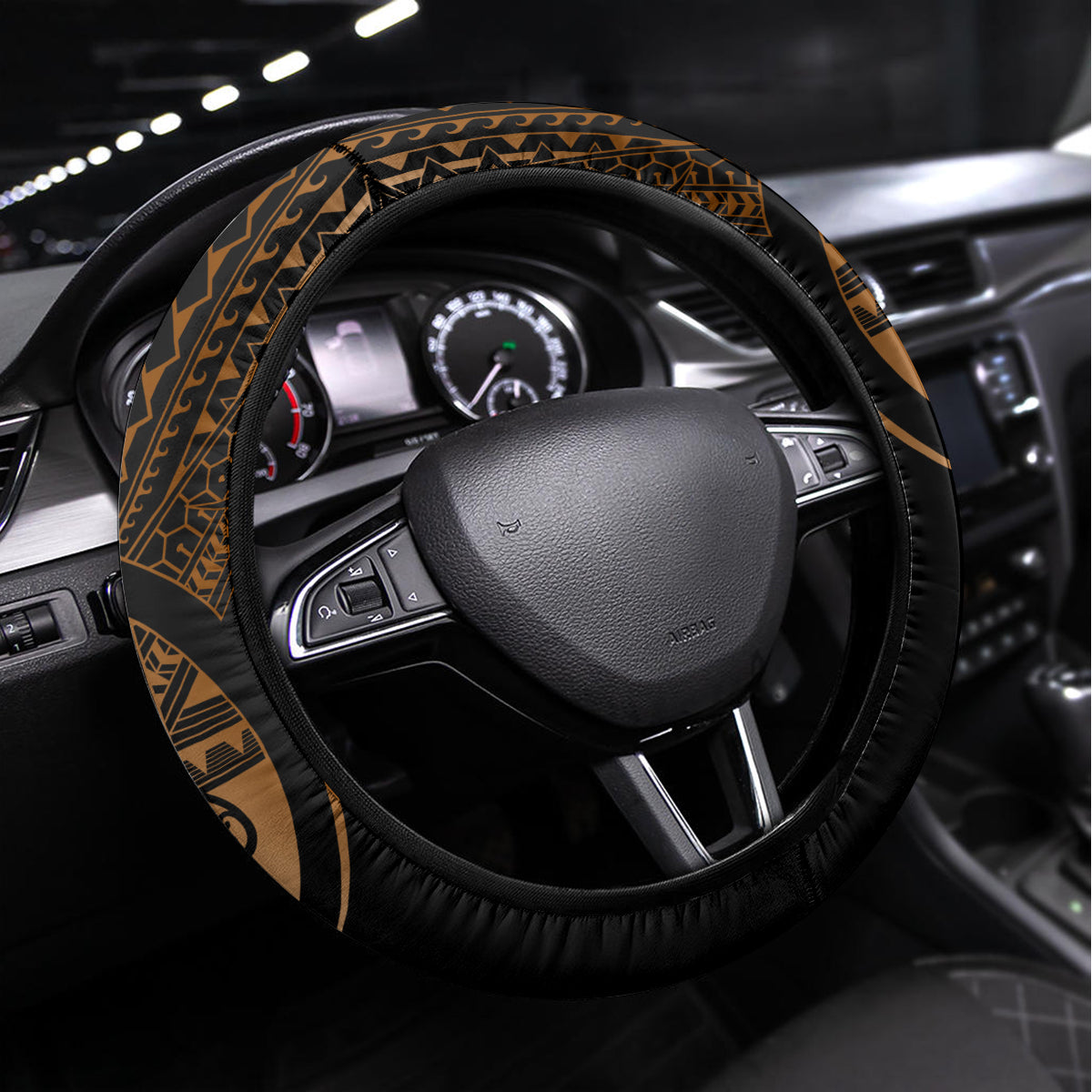 Aotearoa Kia Ora New Zealand Ta Moko Gold Version Steering Wheel Cover LT01 Universal Fit Gold - Polynesian Pride