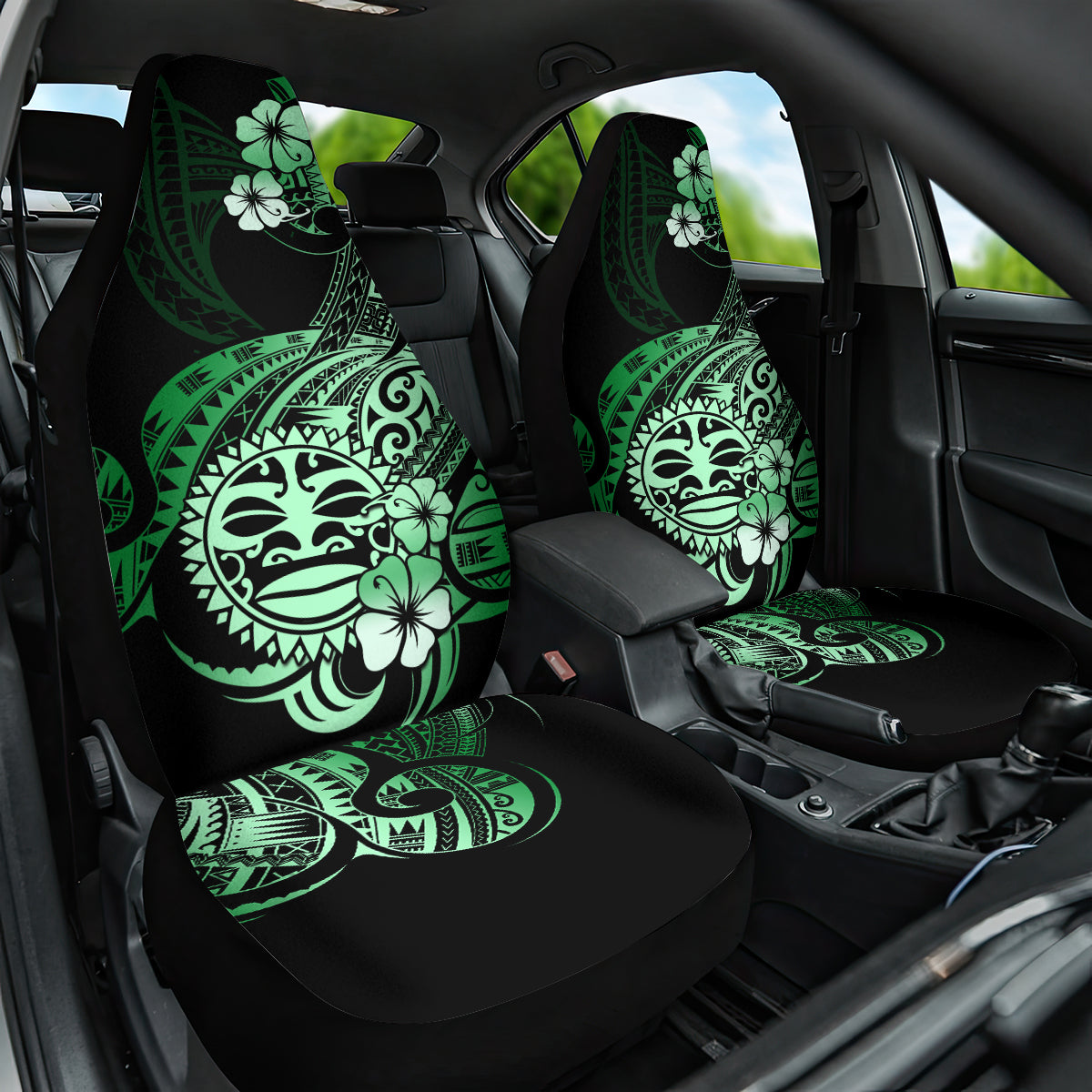 Aotearoa Kia Ora New Zealand Ta Moko Green Version Car Seat Cover LT01 One Size Green - Polynesian Pride