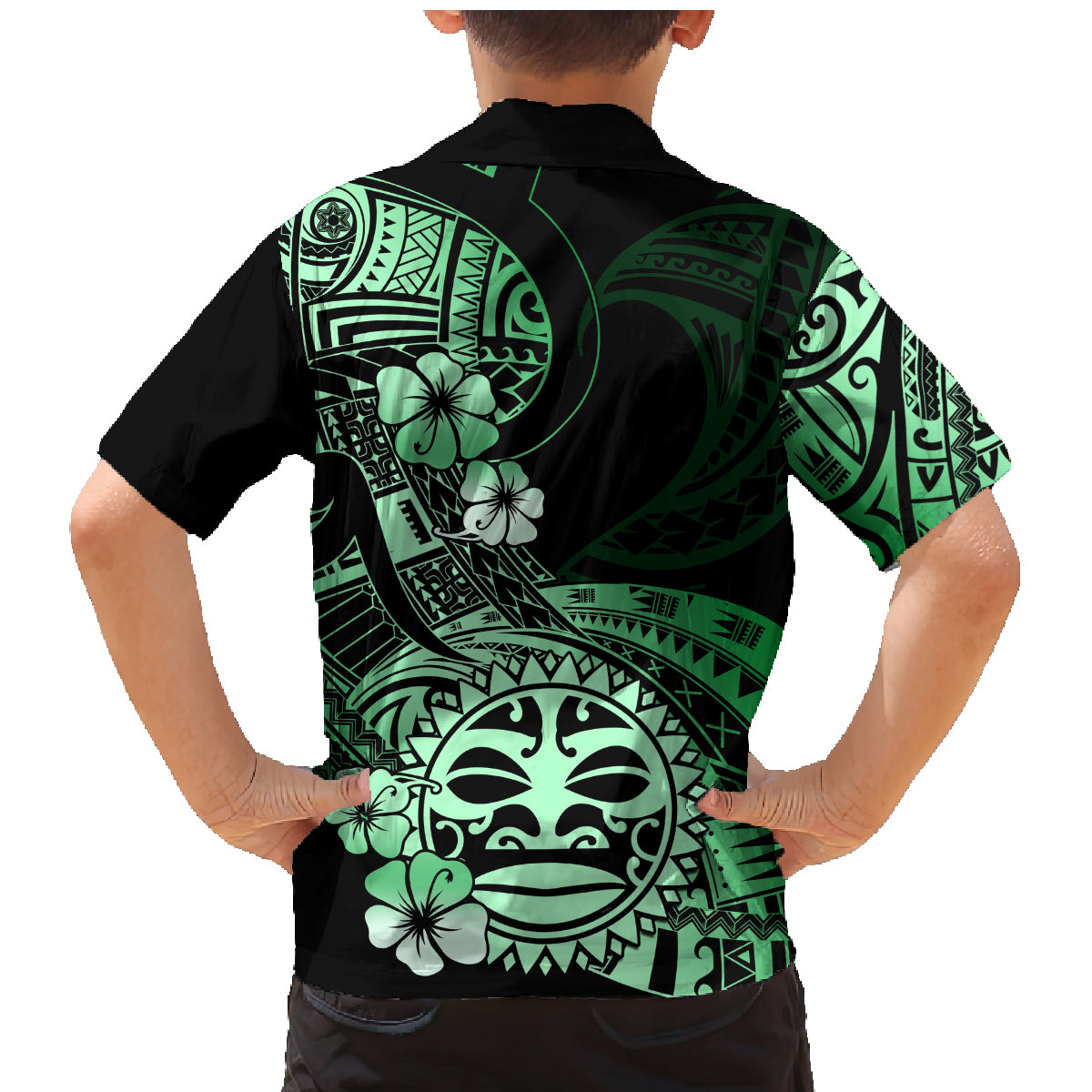 Aotearoa Kia Ora New Zealand Ta Moko Green Version Family Matching Mermaid Dress and Hawaiian Shirt LT01 - Polynesian Pride