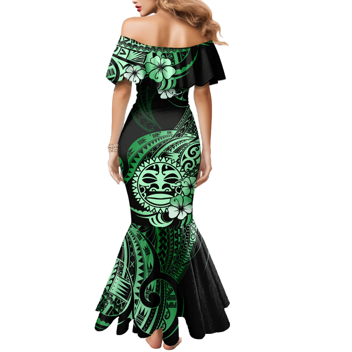 Aotearoa Kia Ora New Zealand Ta Moko Green Version Family Matching Mermaid Dress and Hawaiian Shirt LT01 - Polynesian Pride