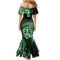 Aotearoa Kia Ora New Zealand Ta Moko Green Version Family Matching Mermaid Dress and Hawaiian Shirt LT01 - Polynesian Pride