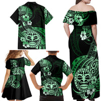 Aotearoa Kia Ora New Zealand Ta Moko Green Version Family Matching Off Shoulder Maxi Dress and Hawaiian Shirt LT01 - Polynesian Pride