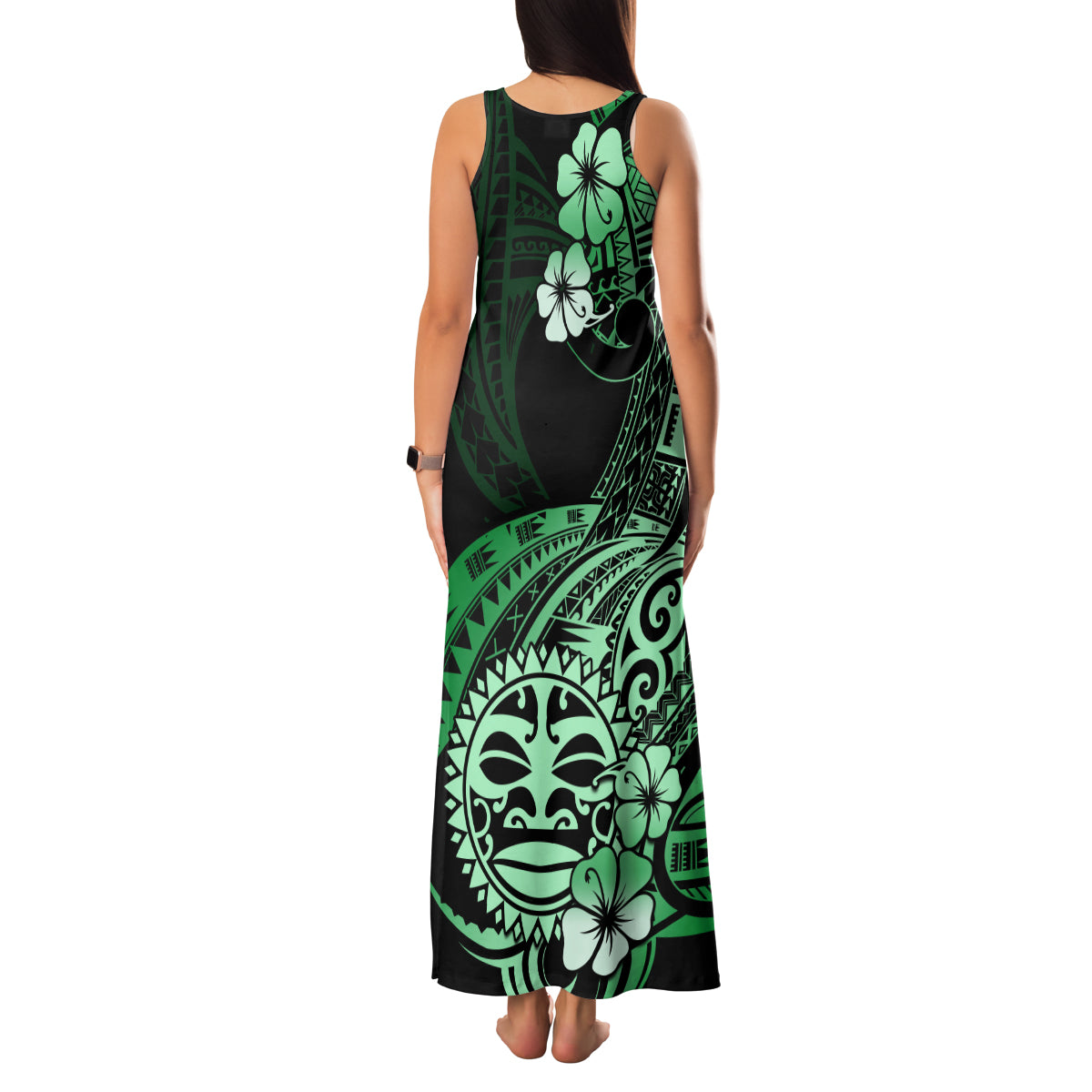 Aotearoa Kia Ora New Zealand Ta Moko Green Version Family Matching Tank Maxi Dress and Hawaiian Shirt LT01 - Polynesian Pride
