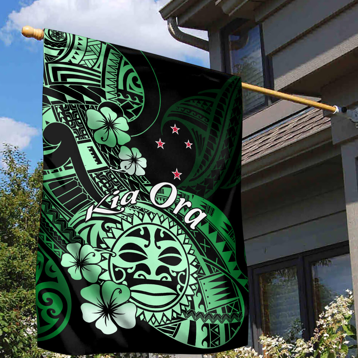 Aotearoa Kia Ora New Zealand Ta Moko Green Version Garden Flag LT01 - Polynesian Pride