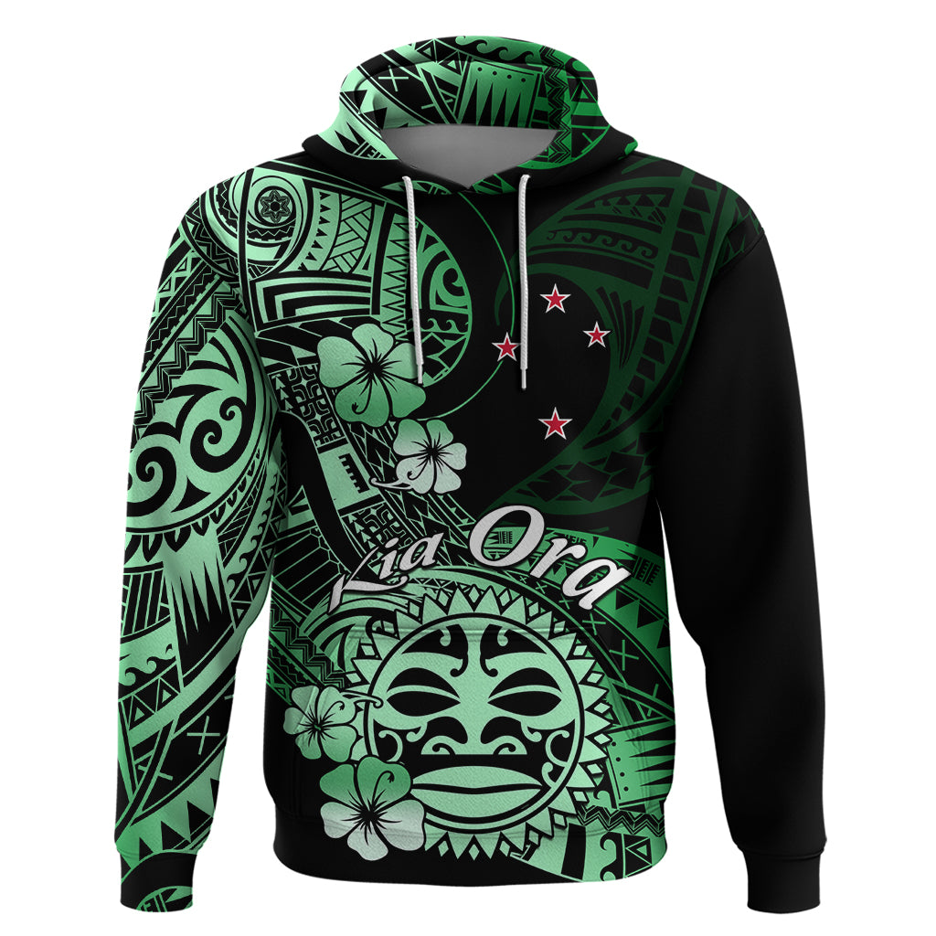 Aotearoa Kia Ora New Zealand Ta Moko Green Version Hoodie LT01 Pullover Hoodie Green - Polynesian Pride